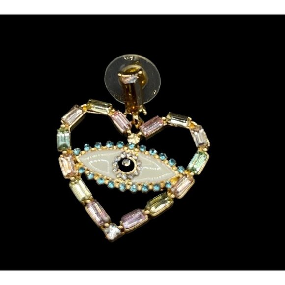 C&C California Heart’s Eye Gold Tone Pastel Gem Earrings - Picture 2 of 5